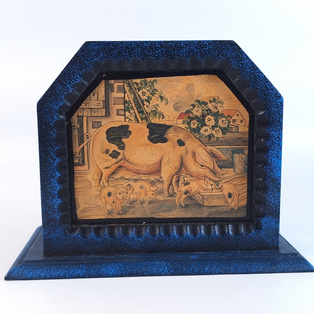NOS Farmhouse Wooden Napkin Holder Pigs Sow Piglets Country Kitchen Decor